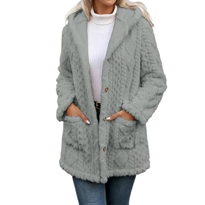 xiaoleilemon Women 2026 Winter Long Sleeve Button Down Fuzzy Fleece Open Front Hooded Cardigans Jacket Outerwear with Pocket