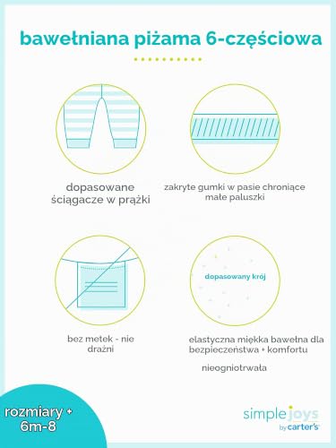 Simple Joys by Carter's Chłopięca 6-częściowy zestaw piżam bawełnianych o dopasowanym kroju, Niebieski/zielony/dinozaur, 24 miesięcy