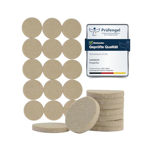 VABNEER Feltrini Sedie Rotondi - 35mm (60 Pezzi), Spessore 5mm - Feltro Adesivo per Gambe di Sedie e Mobili, Protezione per Pavimenti in Legno, Laminato e Piastrelle, Silenziosi e Antigraffio