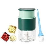 Zwiebelschneider, Zerkleinerer Manuell, Multizerkleinerer Manuell mit 4 EdelstahlKlingen für Knoblauch, Ingwer, Chili, Nüsse und Babynahrung, BPA Frei, 280ml Grün