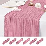 6 Stück Staubiges Rosa Tischläufer 55 x 300 cm Käsetisch Tischläufer rustikaler Gaze Tischläufer Romantische Lange Lange Stoffkäse Käse Tisch Läufer für Hochzeitsfeier Brautbabyparty
