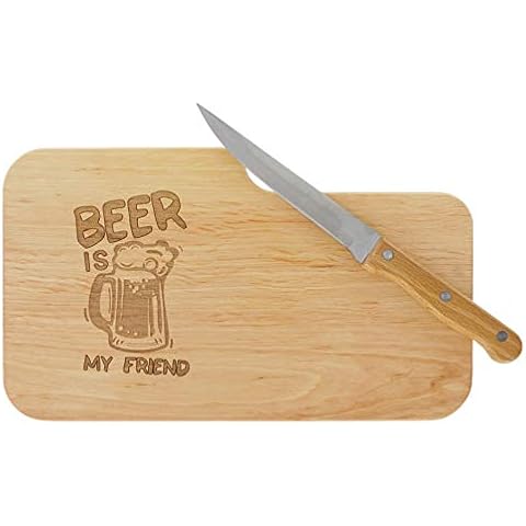 LASERHELD Meinbecher Bread Board Snack Board Wooden Alder Knife Beer is My Friend Gift Men Chopping Board Wood Gift Idea Cover