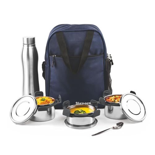 Image of SignoraWare All Steel Fusion Jumbo Stainless Steel Lunch Box | Airtight & Leakproof | Ideal for Office, School, Travel & Outdoor Use (500mlx2 + 350ml + 1 LTR | Set of 4 | Black)
