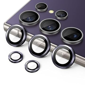 JETech Protetor Lente Câmera para Samsung Galaxy S24 Ultra, Tampa de Anel Individual de Metal de Vidro Temperado 9H, HD Transparente, 1 Conjunto (Titânio Violeta)