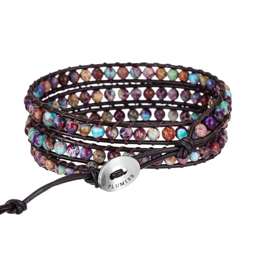 Image of Plumiss Women Boho Handmade Natural Stone Crystal Leather Bead Wrap Bracelets Collection
