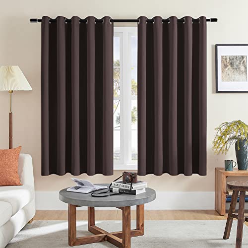 Rutterllow 2 Panels Room Darkening Curtains & Drapes for Bedroom - Grommet Solid Textured Window Treatment Thermal Blackout Curtain for Living Room/Patio (Brown, 70 inch Width x 63 inch Length)