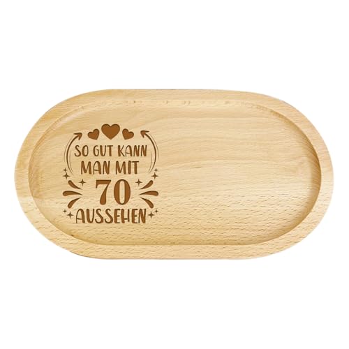 Vassoio da portata ovale in legno per 70° compleanno, ideale come regalo per il 70° compleanno, vassoi in legno per dessert, biscotti, tè, caffè, torte, regalo di compleanno per mamma nonna insegnante
