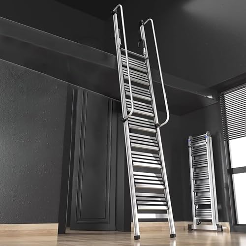 Escalera Escamoteable Escalera Móvil Seguridad Lofts Duradera, Escaleras Plegables para Techo de Áticos para Bibliotecas de Empresas, Escalera de Emergencia Portátil para Personas Discapacitadas(11Ste
