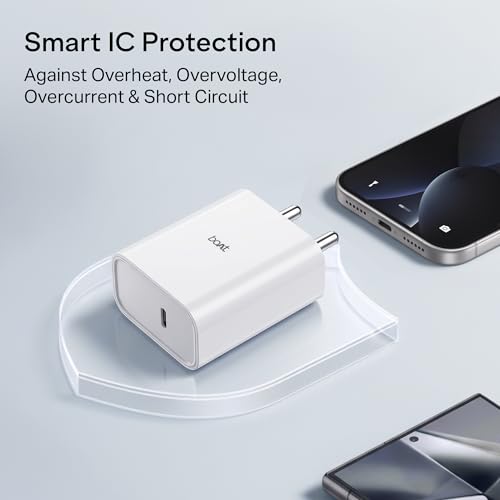 Image of boAt 25W Wall Charger for PD & PPS Fast Charging, Type-C Port; Compact & Lightweight, Scratch, Heat & Corrosion Resistant, Supports iPhone 17 /16 /15 /14 /Pro /Max; Samsung; Pixel; Android (Pearl White)