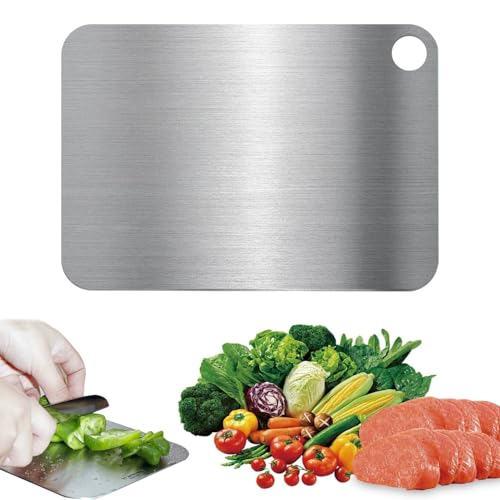 Titanium Cutting Board for Kitchen, Double-Sided 304 Stainless Steel Chopping Board, 9.25 x 5.71 inches Titanium Cutting Boards,Food-Grade Metal Cutting Boards for Meat, Fruit and Vegetables