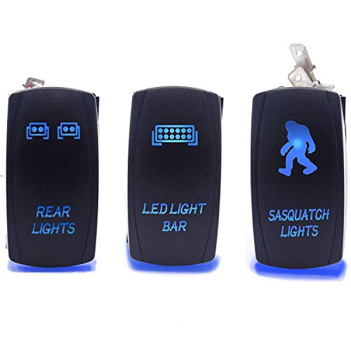 Dasen Rocker Switch 3Pcs Laser Sasquatch & Rear & Led Lights Toggle Switch Blue Compatible With Atv Utv Polaris Rzr Can-Am Honda Yamaha Can-Am Maverick Jeep Suv #TOP4