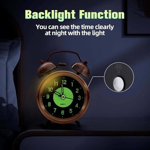 Image of HOME SKILL Alarm Clock for Heavy Sleepers Loud Clock for Adults, Table Clock with Backlight Alarm Clocks for Students Decoration Bedroom /Office (Copper Luminous)