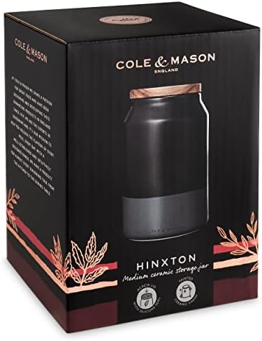 Cole & Mason H822138 Hinxton Black/Grey Medium Food Storage Jar With Lid | Kitchen Organisation, Cupboard Storage Container | Ceramic/Acacia/Silicone | (H)172 mm x (D)110 mm | 2 Year Guarantee