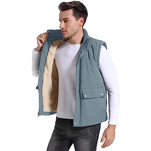 Image of Flygo Men's Winter Warm Outdoor Padded Puffer Vest Thick Fleece Lined Sleeveless Jacket