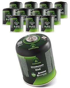 CAMPLORA 12x 450g Gaskartuschen passend für Weber Gasgrill Q100/1000-Serie, Propangas & Butangas, Schraubkartusche mit Gewinde für Campingkocher Gas Kartuschen Schraubventil Gasflaschen butane