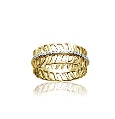 Bague en plaqué or motif plume et zirconium avec son sachet velours offert