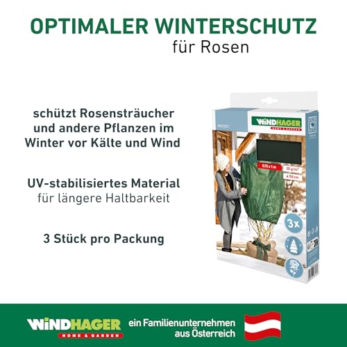 Windhager Winter-Vlies Rosenvlies-Haube Thermovlies Gartenvlies Frostschutz Kälteschutz für Rosen, 3 Stück, 0,75x1 m, 30 g, grün