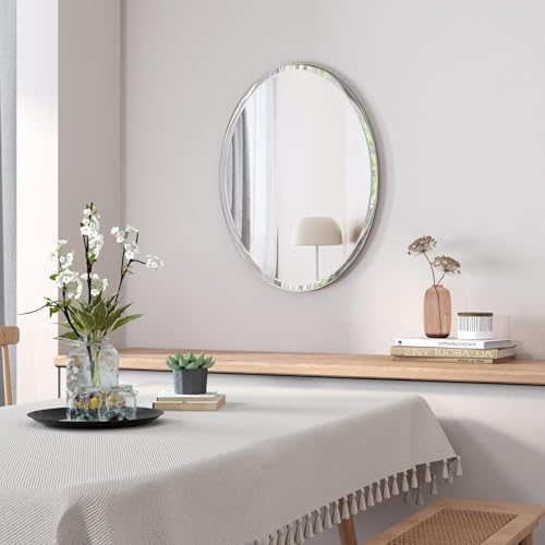 Image of Plantex Unframed Unframed Oval Mirror for Wall /Mirror with Beveled Smooth Edges /Mirror for Bathroom /Dressing Room /Living Room /Bedroom /Entryway - (18x12 Inch), White
