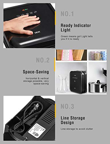 Deik Electric Indoor Grill, Smokeless Grill, Panini Press with 1200W Double-Side Heating Plates, 6-Serving, Nonstick Easy Clean Plates, Includes Grill Spatula & Extra-Large Drip Tray, Black