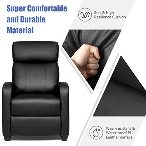 Giantex Recliner Chair, Massage Winback Single Sofa W/Side Pocket, Pu Leather Recliner Sofa For Living Room, Modern Padded Seat Reclining Chair, Home Theater Seating Office For Adults (Black) #TOP5