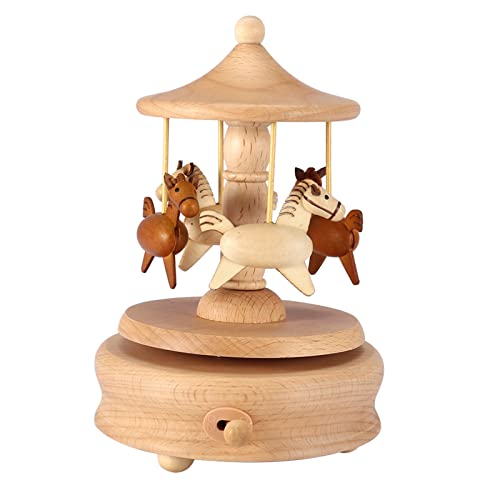 ZPSHYD Carillon a giostra, Carillon in Legno Vintage Bellissimo Giro Forma di Cavallo Artigianato Regali Natale Decorazioni per la casa tavola Collezione Artigianato