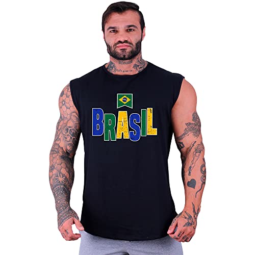 Regata Machão Longline Masculina MXD Conceito Sem Manga Camisa 10 Brasil Bandeira Treino Academia Mu