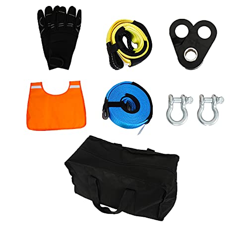 Review V8 GOD Vehicle Recovery Kit Snatch Block+ Recovery Tow Strap+ Tree Trunk Protector+Winch Line Dampener+2 Pcs D-Ring Shackles+Gloves+ Storage Bag