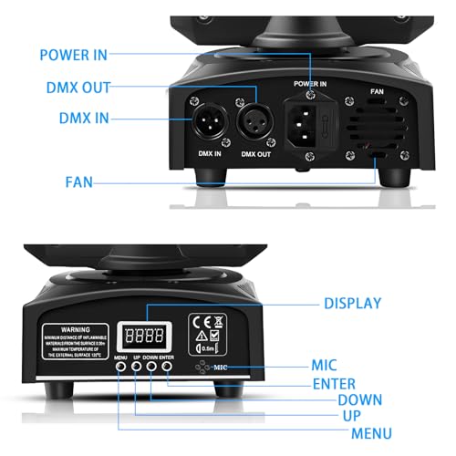 U`King Stage Lights Moving Head Lights 8 Gobos 8 Colors 11 Channels 25W Spotlights DMX 512 with Sound Activated for Wedding DJ Party Stage Lighting 2PCS by U`King - Image 6