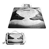 Bennigiry Manta de picnic para exteriores, color blanco y negro con diseño de lobos, extra...
