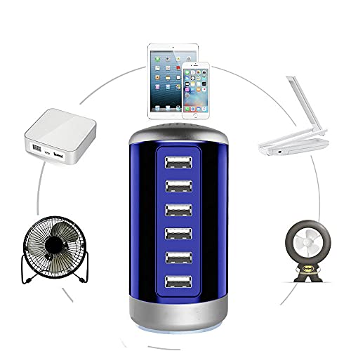 Universal Usb Charger 6-Port Desktop Usb Charging Station With Smart Identification Technology Compatible For For All Ipad Iphone 14 13 12 11 Pro Max Pixel Note Galaxy (Blue) #TOP2