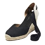  Tomwell Sandalias Mujer Cuña Alpargatas Moda Bohemias Romanas Sandals Rivet Playa Verano Tacon Zapatos A Negro 35 EU