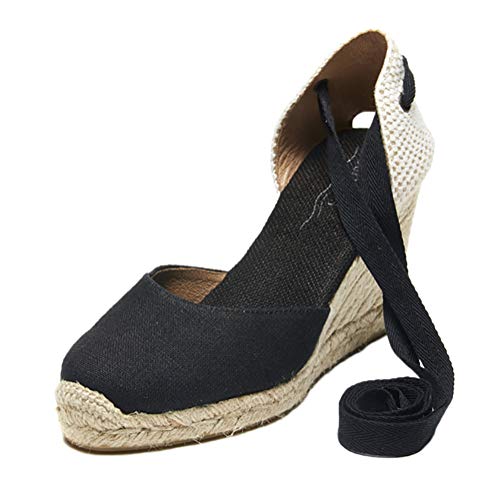 Tomwell Sandalias Mujer Cuña Alpargatas Moda Bohemias Romanas Sandals Rivet Playa Verano Tacon Zapatos A Negro 38 EU