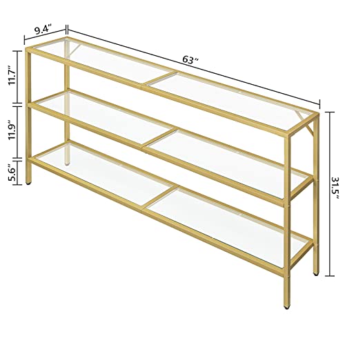 Mahancris 63" Console Table, Gold Sofa Table, 3 Tier Entryway Table, Narrow Hallway Table With 3 Shelves, Modern Style, Tempered Glass Shelf For Living Room, Entryway, Bedroom, Gold Ctj36B01 #TOP2