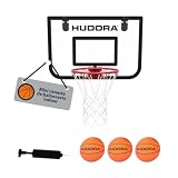 HUDORA Mini Canasta de Baloncesto Indoor – Set con 3 balones y Bomba – Canasta para habitación/despacho – aro con Muelle y Tablero de PVC – con Colgador para Puerta – para Dormitorio Infantil o Piso