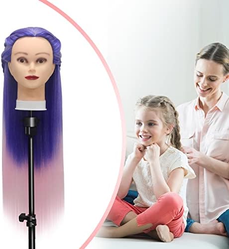 Training Head, 28 inch Styling Head 100% Synthetic Fibres Hairdressing Head Hairdresser Training Heads with Free Clamp and DIY Braiding Set (Blue powder)