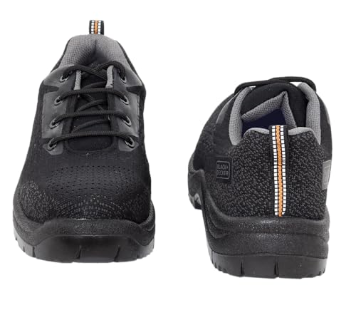 Image of BLACK+DECKER Flyknit Black & Grey Sporty Design Safety Shoes for Men | Antistatic, Antislip & Lightweight | Single Density | Fiber Toe | BXWB0187IN-FN | Size-06