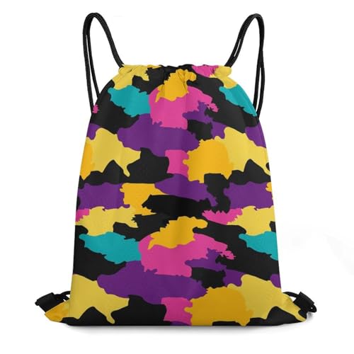 Lbacwy Fashion Camo Pattern Drawstring Backpack String Bag Sports Sackpack for Women Men Gym Yoga Travel