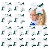 12PCS Cheer Bows Bulk Glitter Cheerleading Bows Girls Hair Bows White Green Cheer Bows Elastic Band Ponytail Holder for Cheerleaders Teen Girls College Sports Competition