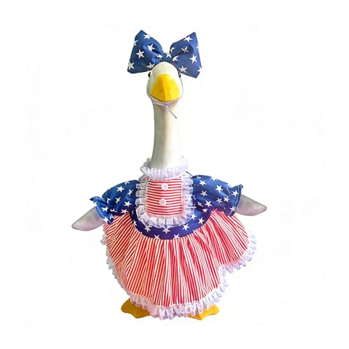 Porch Goose Outfits For 23''/ 17'' Lawn Goose Summer Hawaiian Holiday 4th of July Clothes Garden Patio Yard Decor (Fourth of July Red Bow, One Size)