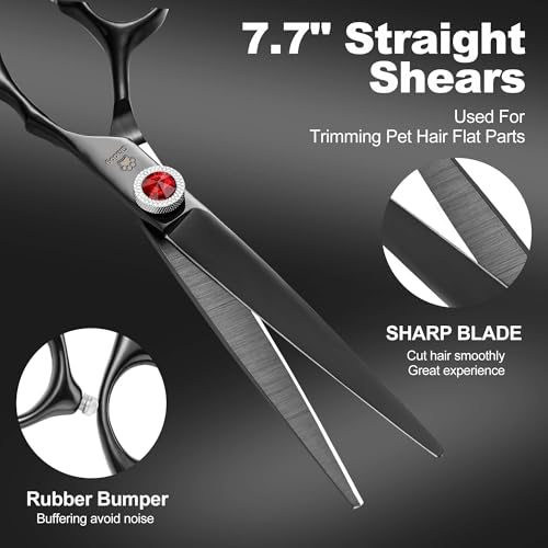 Image of GLADOG 7 Inch Professional Dog Grooming Scissors Kit, 5-in-1 Titanium Coated Pet Grooming Shears Set, Heavy Duty Grooming Scissors for Dogs (Pro Black)