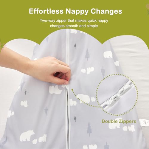 Image of Super Soft 1.5 TOG Sleep Sack, 100% Cotton All Season Warm Baby Wearable Blanket for 6-18 Months, White Bear, Size M