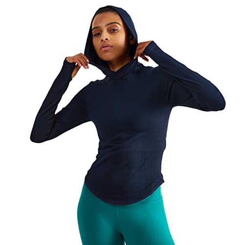Womens Hooded Athletic Long Sleeve Running Shirts Workout Yoga Tops with Thumb Holes Slim Fit