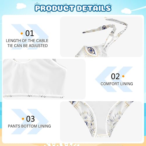 JUNZAN Evil Eye Magic Occult White Girls Swimsuit High Waisted 2 Piece Swimwear Toddler Girls Swimming Tankini 3T3
