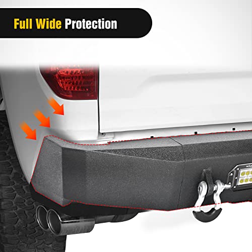 Image of Nilight Rear Step Bumper for 2014 2015 2016 2017 2018 2019 2020 2021 Toyota Tundra Full Width Pickup Truck Rear Step Textured Black Steel with 2X Upgraded 18W LED Lights D-Rings