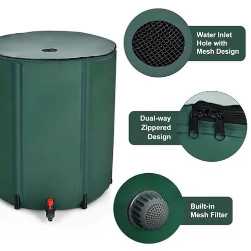 Kit di raccolta dell'acqua piovana pieghevole portatile con filtro e troppopieno, soluzione salvaspazio per la raccolta dell'acqua da giardino, capacità 200 l
