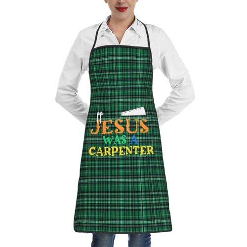 nopicsn Jesus Was a Carpenter Apron for cooking with Pockets Women Men Kitchen Chef Funny Aprons