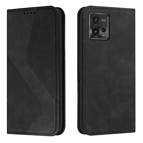 Mo-Somnus Kompatibel mit Motorola Moto G72 Hülle, Schutzhülle Motorola Moto G72, Magnet PU Leder Tasche Handyhülle Motorola Moto G72, Klappbar Motorola Moto G72 Brieftasche Klapphülle (Schwarz)