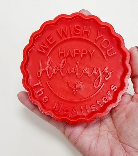 image for Generic Personalized Custom Happy Holidays Cookie Cutter Stamp With Yo