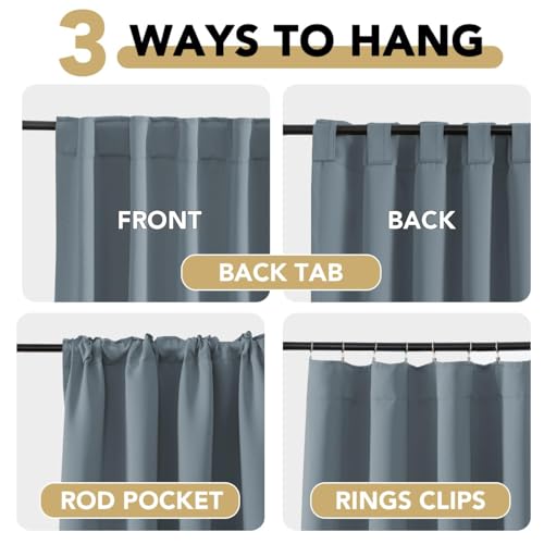 Image of H.VERSAILTEX Blue Back Tab Blackout Curtains 102 Inch Long for Living Room, Rod Pocket Room Darkening Thermal Insulated Black Out Curtains, 52 x 102 Inch, Stone Blue, 2 Panels