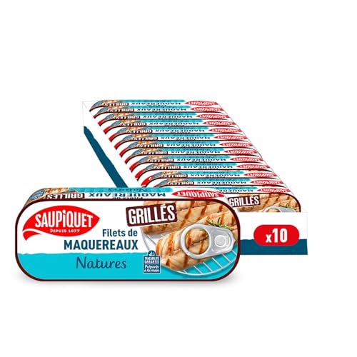 SAUPIQUET - Filets de Maquereaux Grillés Natures - Riches en Oméga 3 - Issus d'une Pêche Traçabilité Garantie - 10 Conserves (120 g)